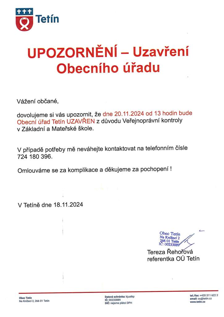 Uzavření Obecního úřadu