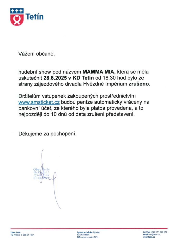 iNFORMACE O ZRUŠENÍ AKCE 